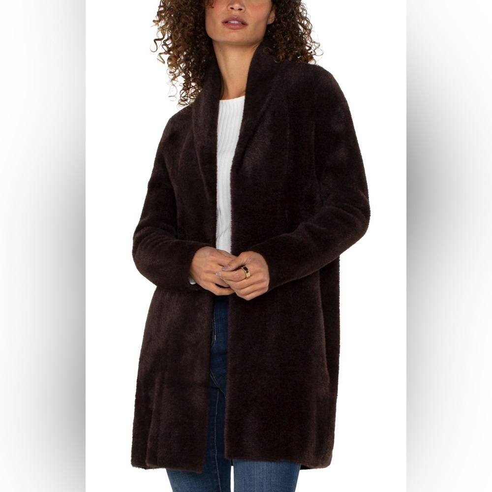 Liverpool Shawl Collar Open Front Sweater Jacket in Mink NEW $139